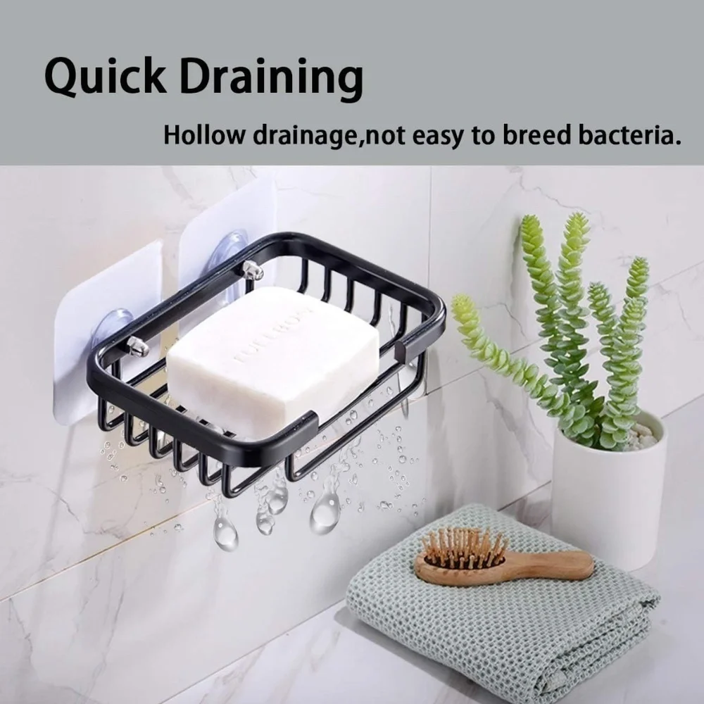 Bathroom Soap Aluminium Adhesive Shower Dish Sponge Holder Black